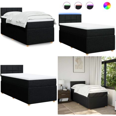 Cama box spring con colchón tela negro 80x200 cm - Colchón de muelles ensacados - Cama con luz LED