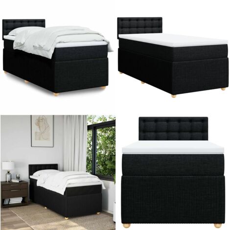 Cama box spring con colchón tela negro 80x200 cm - Colchón de muelles ensacados - Soporte personalizado
