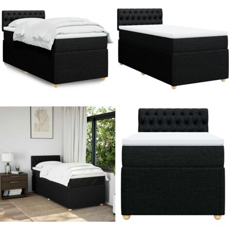 Cama box spring con colchón tela negro 80x200 cm - Colchón de muelles ensacados - Soporte personalizado