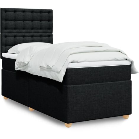 Cama box spring con colchón tela negro 90x190 cm