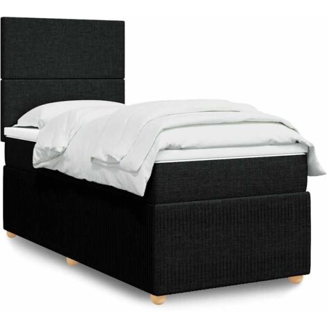 Cama box spring con colchón tela negro 90x190 cm