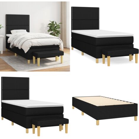 Cama box spring con colchón tela negro 90x190 cm - Colchón de muelles - Cama box spring