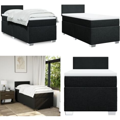Cama box spring con colchón tela negro 90x190 cm - Colchón de muelles - Cama con cabecero