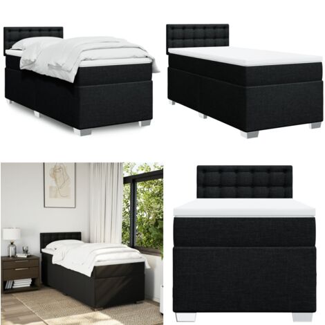 Cama box spring con colchón tela negro 90x190 cm - Colchón de muelles - Cama con cabecero