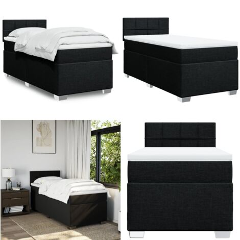 Cama box spring con colchón tela negro 90x190 cm - Colchón de muelles - Cama con cabecero