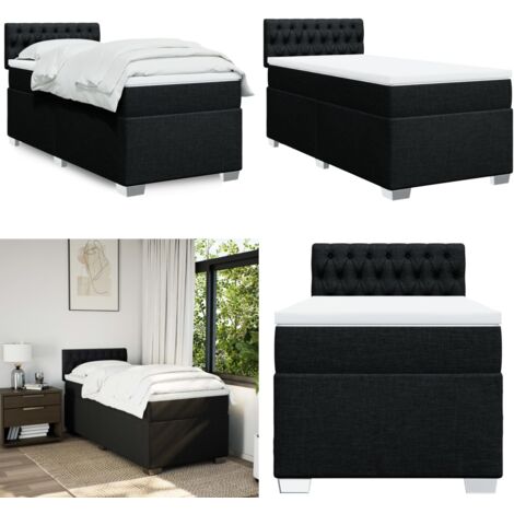Cama box spring con colchón tela negro 90x190 cm - Colchón de muelles - Cama con cabecero