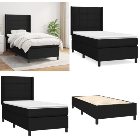 Cama box spring con colchón tela negro 90x190 cm - Colchón de muelles - Cama de muelles