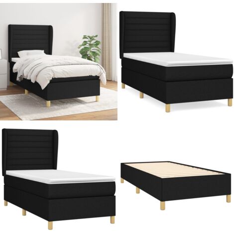Cama box spring con colchón tela negro 90x190 cm - Colchón de muelles - Cama de muelles
