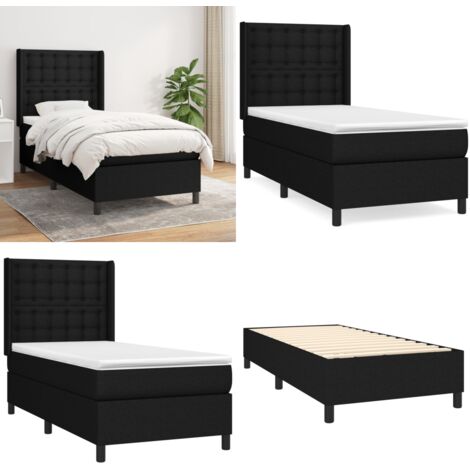 Cama box spring con colchón tela negro 90x190 cm - Colchón de muelles - Cama de muelles