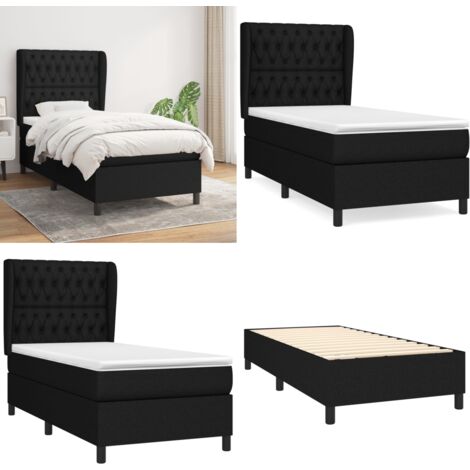 Cama box spring con colchón tela negro 90x190 cm - Colchón de muelles - Cama de muelles