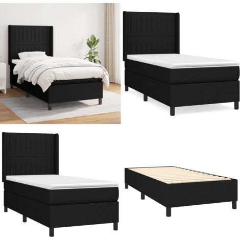 Cama box spring con colchón tela negro 90x190 cm - Colchón de muelles - Cama de muelles