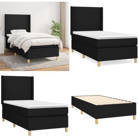 Cama box spring con colchón tela negro 90x190 cm - Colchón de muelles - Cama de muelles