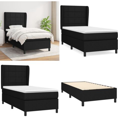 Cama box spring con colchón tela negro 90x190 cm - Colchón de muelles - Cama de muelles