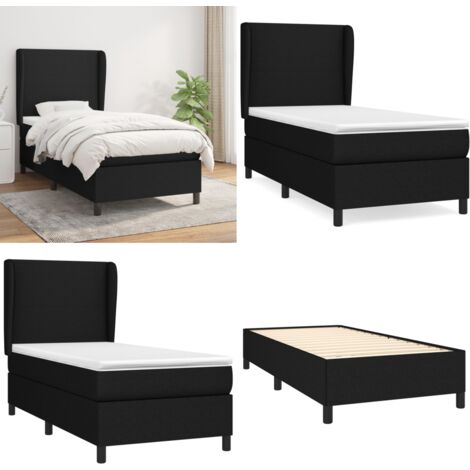 Cama box spring con colchón tela negro 90x190 cm - Colchón de muelles - Cama de muelles