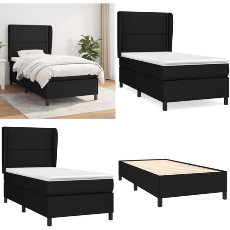 Cama box spring con colchón tela negro 90x190 cm - Colchón de muelles - Cama de muelles