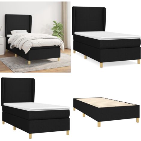 Cama box spring con colchón tela negro 90x190 cm - Colchón de muelles - Cama de muelles