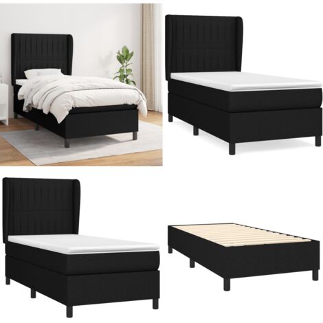 Cama box spring con colchón tela negro 90x190 cm - Colchón de muelles - Cama de muelles