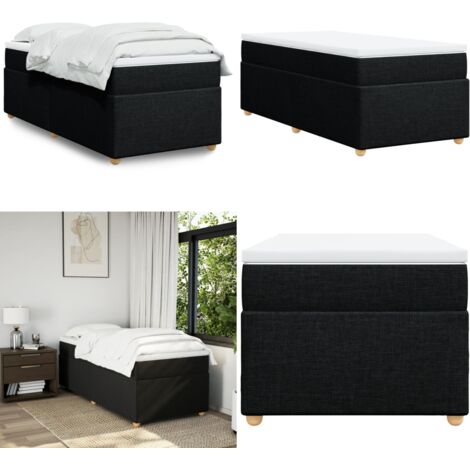 Cama box spring con colchón tela negro 90x190 cm - Colchón de muelles - Cama de muelles ensacados
