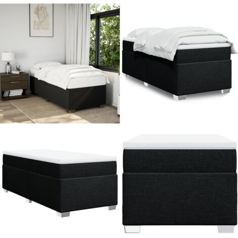Cama box spring con colchón tela negro 90x190 cm - Colchón de muelles - Cama de muelles ensacados