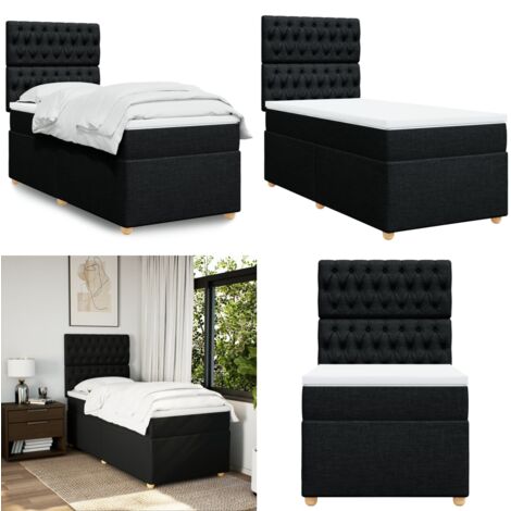 Cama box spring con colchón tela negro 90x190 cm - Colchón de muelles - Cama de muelles ensacados