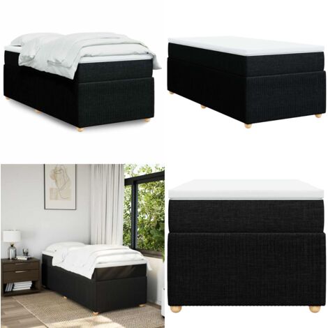 Cama box spring con colchón tela negro 90x190 cm - Colchón de muelles - Cama de muelles ensacados