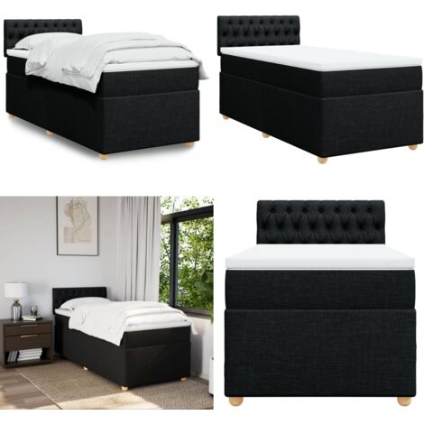 Cama box spring con colchón tela negro 90x190 cm - Colchón de muelles ensacados - Cama box spring