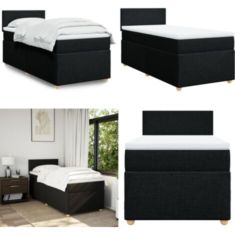 Cama box spring con colchón tela negro 90x190 cm - Colchón de muelles ensacados - Cama box spring