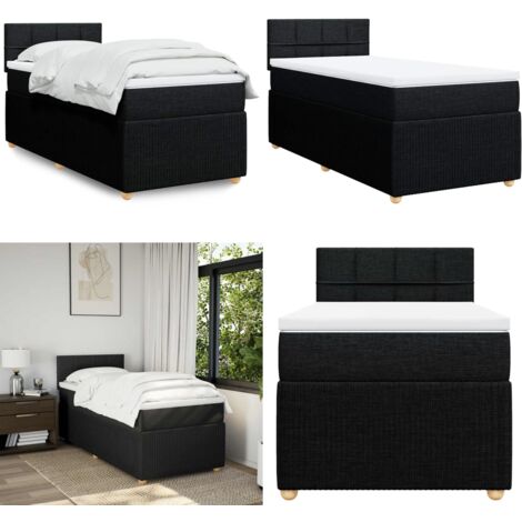 Cama box spring con colchón tela negro 90x190 cm - Colchón de muelles ensacados - Cama box spring