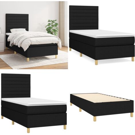 Cama box spring con colchón tela negro 90x190 cm - Colchón de muelles ensacados - Cama box spring