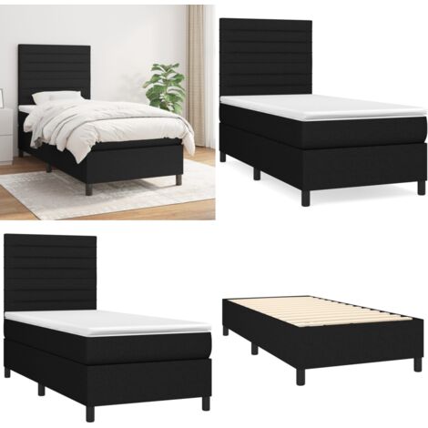 Cama box spring con colchón tela negro 90x190 cm - Colchón de muelles ensacados - Cama box spring