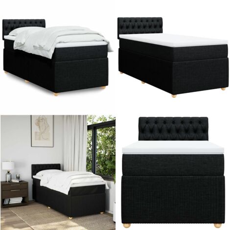 Cama box spring con colchón tela negro 90x190 cm - Colchón de muelles ensacados - Cama box spring