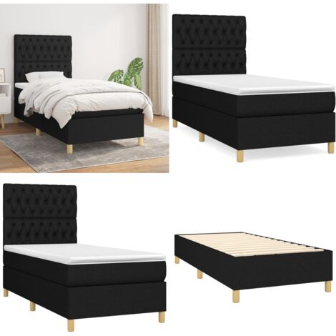 Cama box spring con colchón tela negro 90x190 cm - Colchón de muelles ensacados - Cama box spring