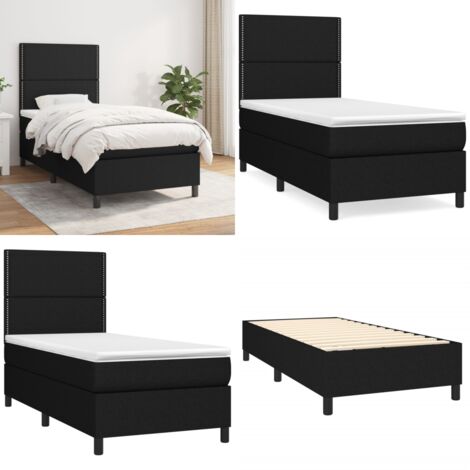 Cama box spring con colchón tela negro 90x190 cm - Colchón de muelles ensacados - Cama box spring