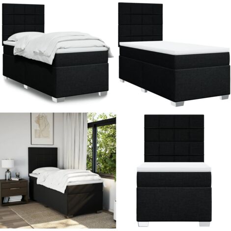 Cama box spring con colchón tela negro 90x190 cm - Colchón de muelles ensacados - Cama con cabecero ajustable