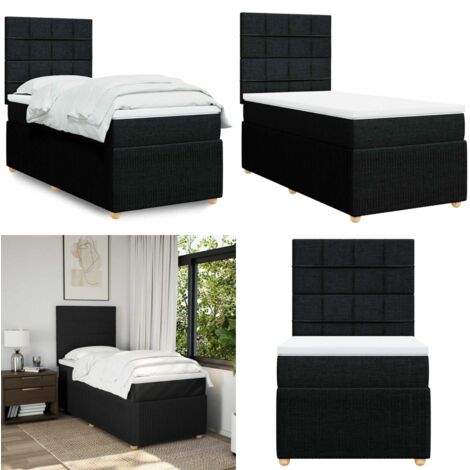 Cama box spring con colchón tela negro 90x190 cm - Colchón de muelles ensacados - Cama con cabecero ajustable