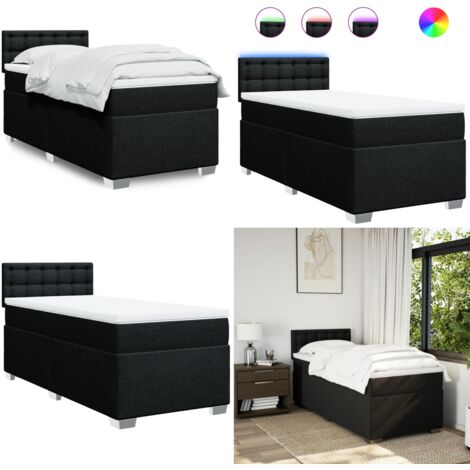Cama box spring con colchón tela negro 90x190 cm - Colchón de muelles ensacados - Cama con luz LED
