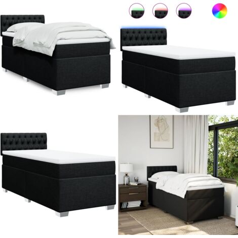 Cama box spring con colchón tela negro 90x190 cm - Colchón de muelles ensacados - Cama con luz LED