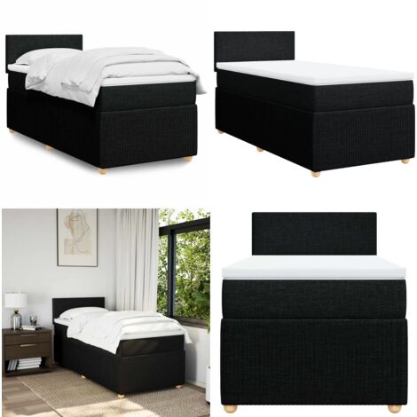 Cama box spring con colchón tela negro 90x190 cm - Colchón de muelles ensacados - Soporte para cama