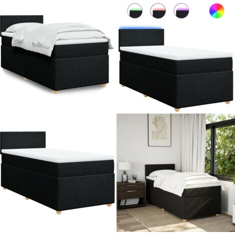 Cama box spring con colchón tela negro 90x190 cm - Colchón ensacado - Cama con luz LED