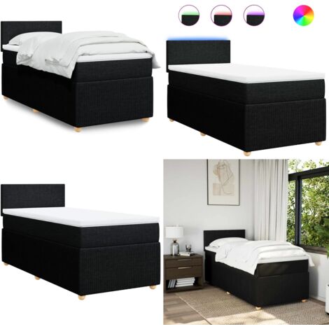 Cama box spring con colchón tela negro 90x190 cm - Colchón ensacado - Cama con luz LED