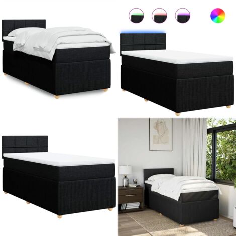 Cama box spring con colchón tela negro 90x190 cm - Colchón ensacado - Cama con luz LED