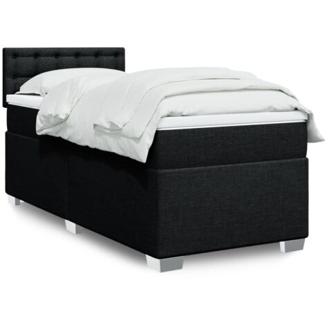 Cama box spring con colchón tela negro 90x200 cm