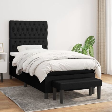 Cama box spring con colchón tela negro 90x200 cm