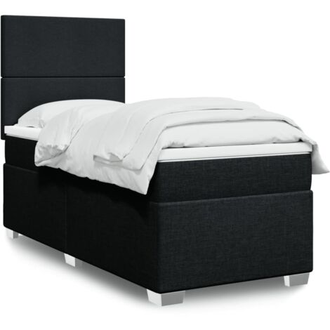 Cama box spring con colchón tela negro 90x200 cm
