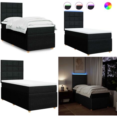 Cama box spring con colchón tela negro 90x200 cm - Cama de muelles ensacados - Cama con luz LED