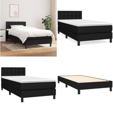 Cama box spring con colchón tela negro 90x200 cm - Colchón de muelles - Cama box spring