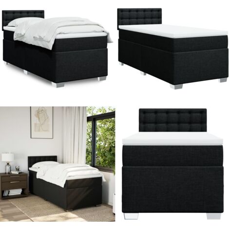 Cama box spring con colchón tela negro 90x200 cm - Colchón de muelles - Cama con cabecero