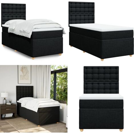 Cama box spring con colchón tela negro 90x200 cm - Colchón de muelles - Cama con cabecero