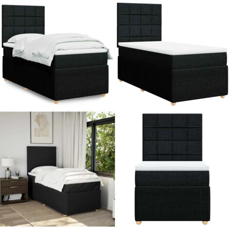 Cama box spring con colchón tela negro 90x200 cm - Colchón de muelles - Cama con cabecero