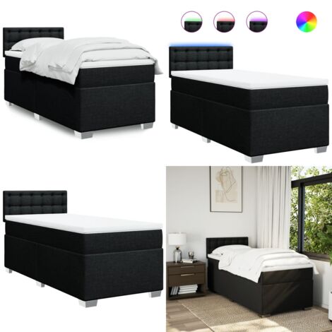 Cama box spring con colchón tela negro 90x200 cm - Colchón de muelles - Cama con luz LED
